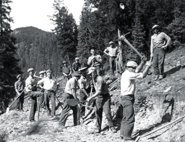 WWII COs building road in Jasper (Alberta) national park.